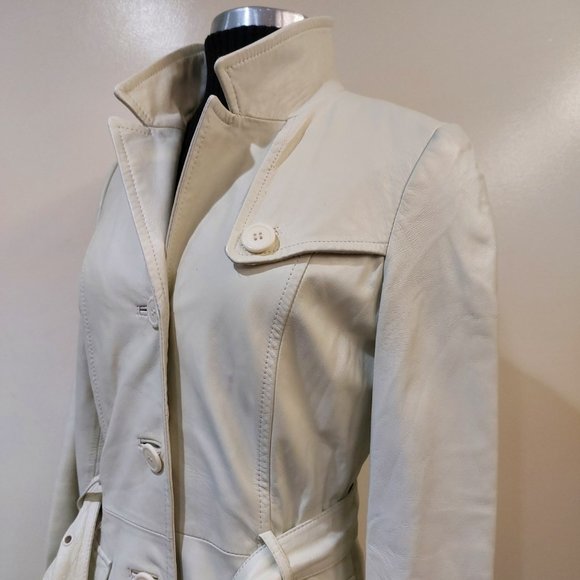 💋SHOWSTOPPER💋 ICONIC M by Madonna 100% Lambskin Leather Trench Coat in ivory - Picture 9 of 16